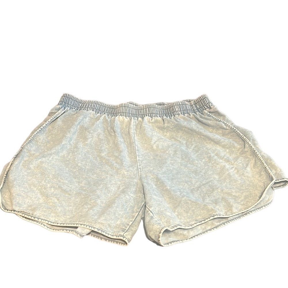 Grace & Emma Faux Denim Acid Washed Elastic Shorts